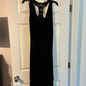 Sky Black Backless Dress with Lace Detail